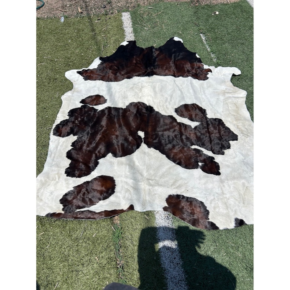 Genuine Cowhide Rug Tri-Color Brown White Black Natural Hair-on-Hide 75x69 Large